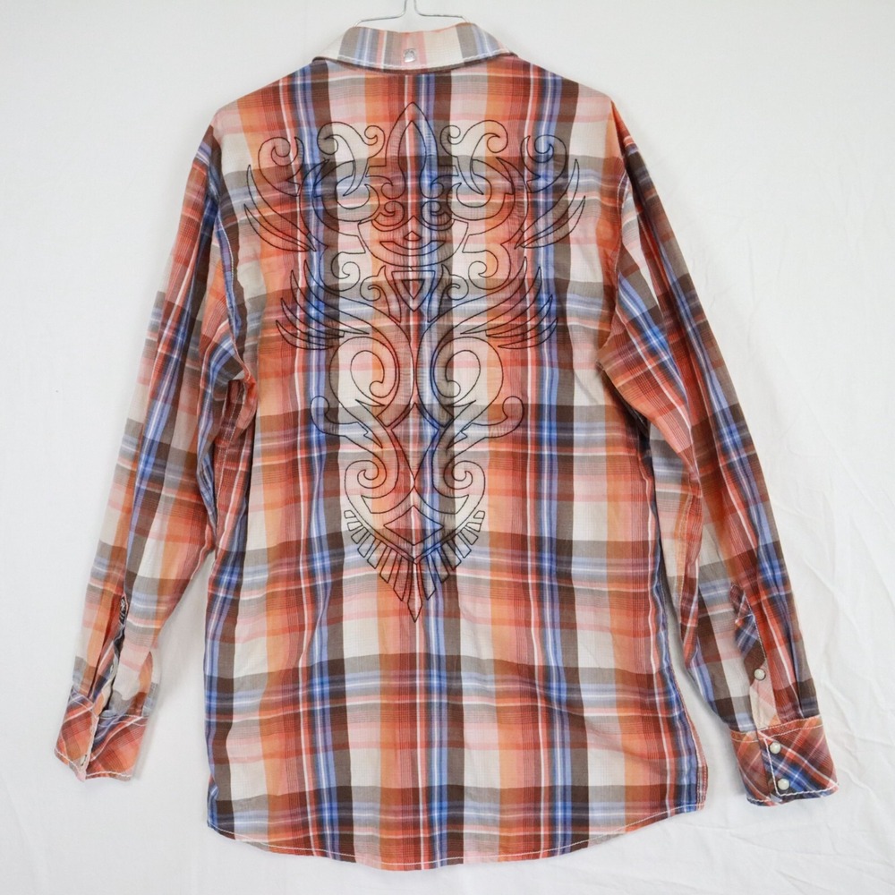Roar Shirt Mens Medium Signature Western Cowboy Pearl Snap Plaid Long Sleeve